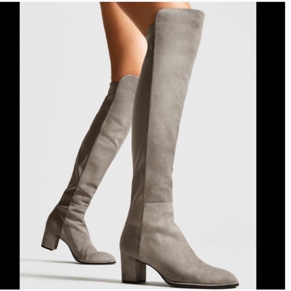 Stuart Weitzman Harper 60 Over the Knee Stretch Heel Boots Grey Suede - Picture 1 of 9